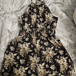 SHEIN Black and Cream Floral Midi Romper